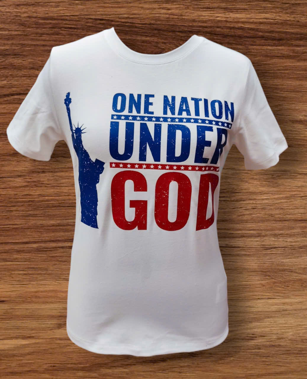 T-Shirt nữ Tisando, hình in ONE NATION UNDER GOD
