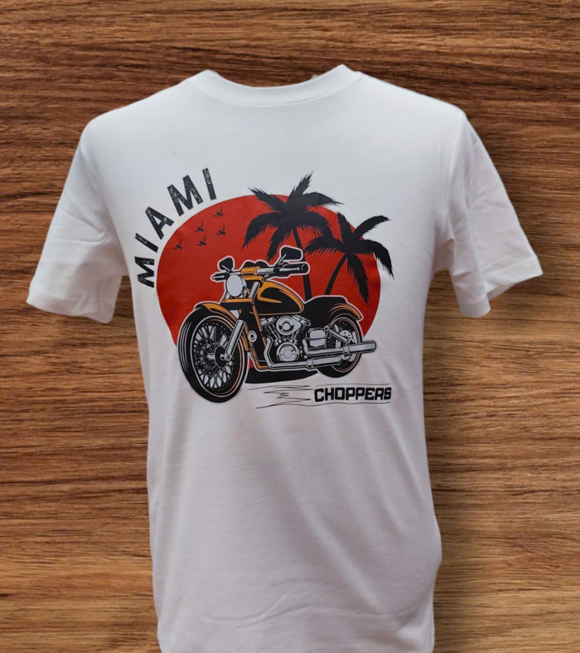 T-Shirt Nam ngắn tay hình in motor cây dừa Miami